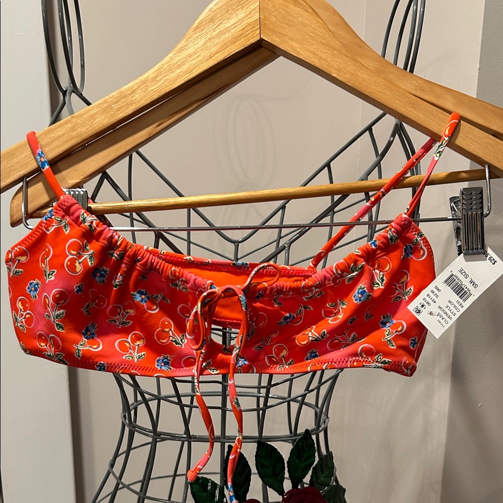 NWT Red Floral Bikini Top